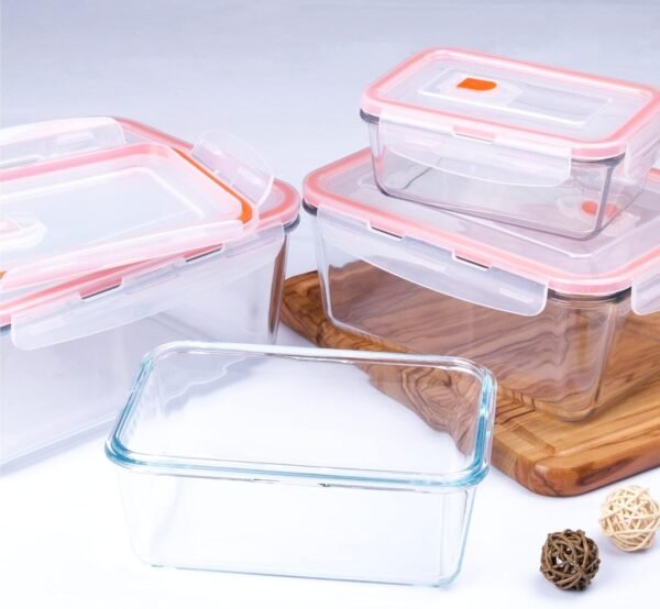 Extra Large Glass Food Storage Containers with Lids, Set-8-Piece Lunch Containers, Ideal for Storing Food, Vegetables, Fruits, Baking Cake & lot of other Tasty Food (Rectangular) - Image 3
