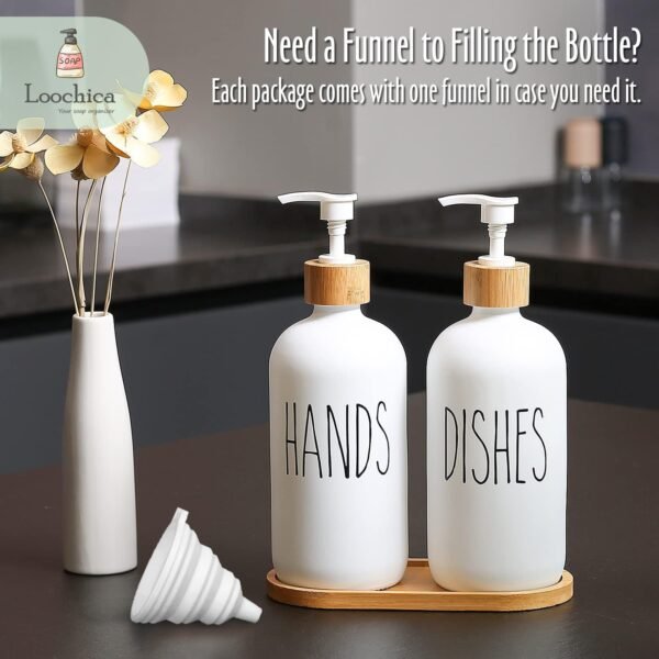 Glass Soap Dispenser Set with Tray, Contains Glass Hand Soap Dispenser and Glass Dish Soap Dispenser. Matte White soap Dispenser Suitable for The Kitchen Soap Dispenser, Rustic Kitchen Decor - Image 9