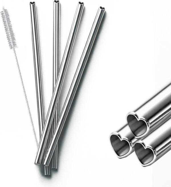 Stainless Steel Straws (4 PACK), With Cleaning Brush, Heart Shape Food Grade Reusable Drinking Straws Smoothie and more