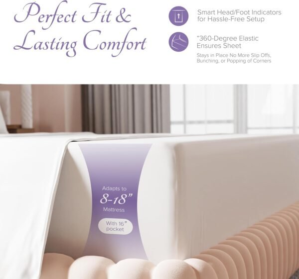 Carressa Linen 100% Egyptian Cotton Sheets - 600 Thread Count 4 PC California King Size Sheet Set, Soft, Cooling, High Thread Count, Extra Long Staple Luxury Bedding, Cal King Sheets - Crisp White - Image 4