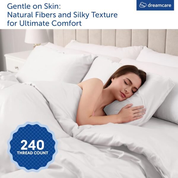 DREAMCARE 100% Viscose from Bamboo Sheets King Size - 4 Pc Luxury Cooling Sheets for Hot Sleepers, King Size Bed Sheets Set, Viscose from Bamboo Sheets Set (White) - Image 5