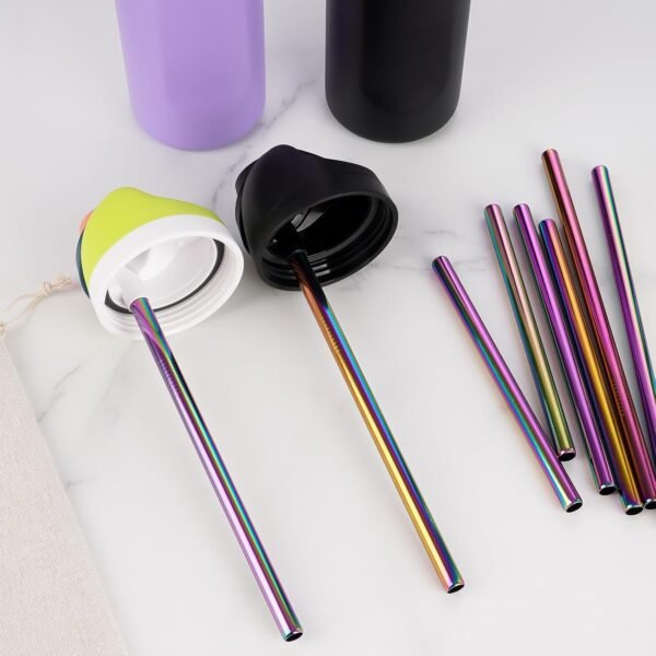 NiHome 8PCS Stainless Steel Straws for Owala Water Bottle, 4 Lengths Compatible with FreeSip 19oz 24oz 32oz 40oz, Tritan 25oz, Kids’ FreeSip 16oz, with Cleaning Brush & Travel Storage Bag (Iridescent) - Image 7