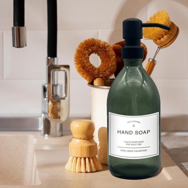 Glass Bathroom Hand Soap Dispenser with Stainless Steel Pump – Refillable Bottle for Bathroom, Kitchen Sink, Countertop – Decorative, Heavy-Duty, Reusable Container (Smokey Gray Glass) - Image 2