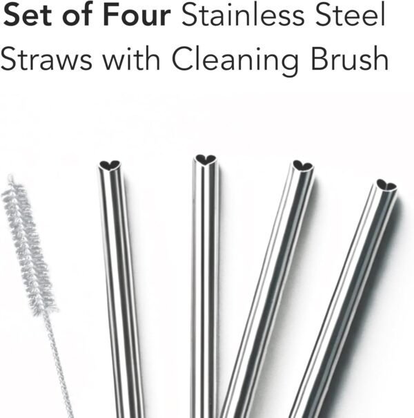 Stainless Steel Straws (4 PACK), With Cleaning Brush, Heart Shape Food Grade Reusable Drinking Straws Smoothie and more - Image 2