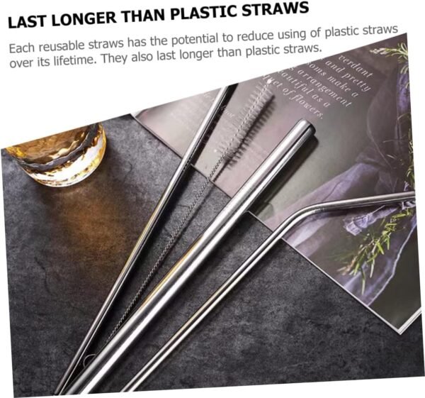 Cabilock 1 Set Stainless Steel Straw Dispenser Reusable Straws Straw Cleaner Brush Straw Cups Bottle Drinking Reusable Straw Holder Quencher Straw Drink Tube Cleaner Tubes Infuser Silver - Image 6