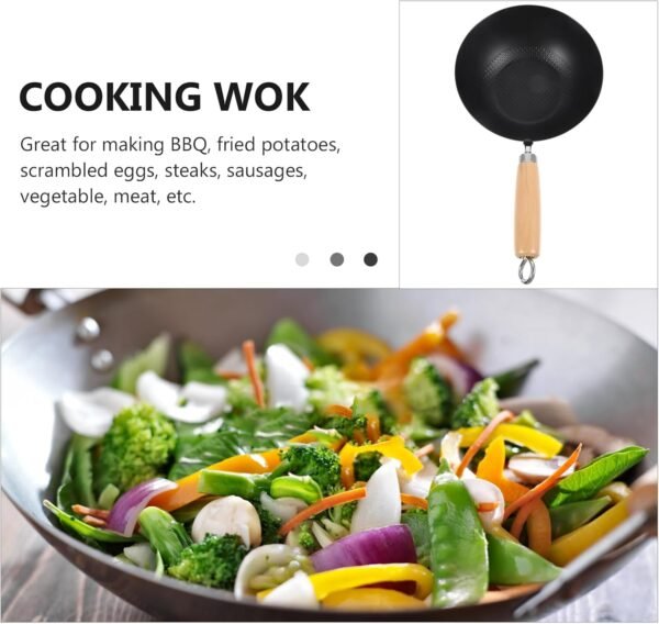 PRETYZOOM Wok Pan Wrought Iron Wok Pan Stir Fry Pan Flat Bottom Chinese Pow Wok Japanese Cookware Nonstick Single Person Wok for Kitchen - Image 8