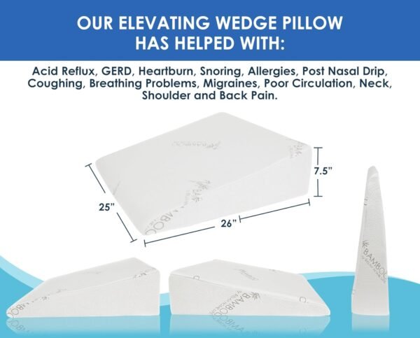 7.5 Inch Bed Wedge Pillow for Acid Reflux or Sleeping | 1.5 Inch Memory Foam Top with Stay Cool Cover | Incline Leg Elevation Pillows | Ideal for Gerd, Heartburn, and Snoring (25" Wx26 Lx7.5 H) - Image 5