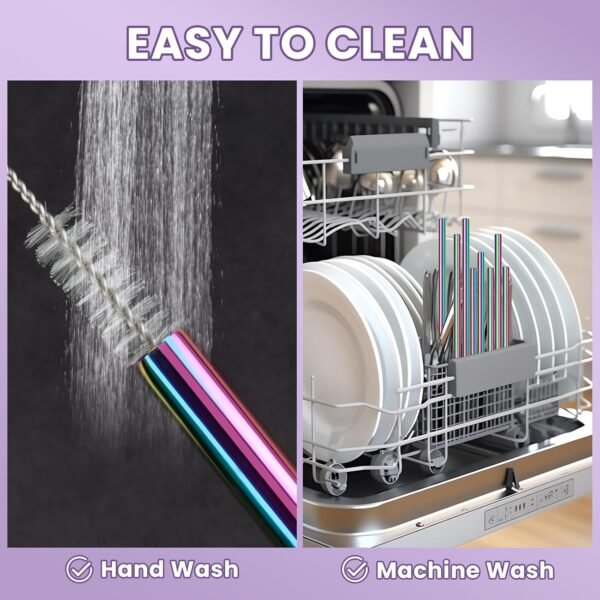 NiHome 8PCS Stainless Steel Straws for Owala Water Bottle, 4 Lengths Compatible with FreeSip 19oz 24oz 32oz 40oz, Tritan 25oz, Kids’ FreeSip 16oz, with Cleaning Brush & Travel Storage Bag (Iridescent) - Image 5