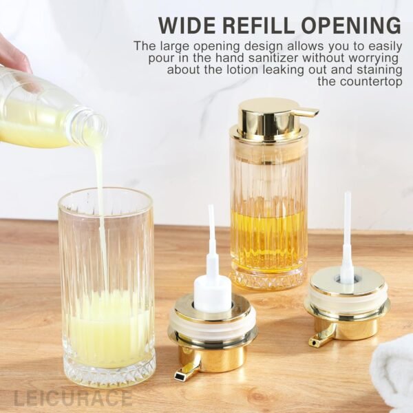 Glass Liquid Soap Dispenser, Refillable Liquid Dispenser with Gold Pump, Hand Soap Dispenser for Bathroom Kitchen, Home Bathroom Decor （Liquid Type/Clear） - Image 5