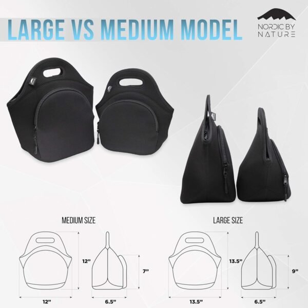 Nordic By Nature Lunch Bags For Women & Lunch Boxes For Kids Premium Insulated Lunch Box Extra Thick Neoprene, Soft Cotton Feel, Premium Stitching, Outside Pocket, Washable (M) Black - Image 4
