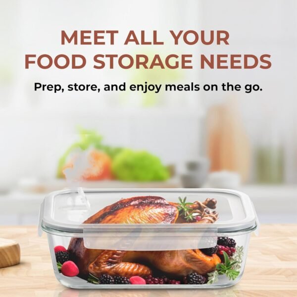 Razab 2700 ml / 92 Oz Large Glass Food Storage Containers with Vented Lids, BPA Free, Snap Locking Airtight & Leakproof Lids - Ideal for Baking, Casserole & Roasting - Freezer, Microwave & Oven Safe - Image 5