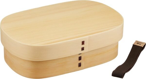 FH09 Square Long Bent Wappa Single Tier Bento Box, Natural