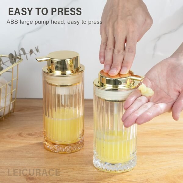 Glass Liquid Soap Dispenser, Refillable Liquid Dispenser with Gold Pump, Hand Soap Dispenser for Bathroom Kitchen, Home Bathroom Decor （Liquid Type/Clear） - Image 3
