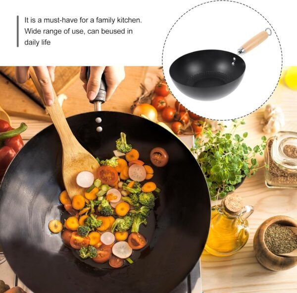 PRETYZOOM Wok Pan Wrought Iron Wok Pan Stir Fry Pan Flat Bottom Chinese Pow Wok Japanese Cookware Nonstick Single Person Wok for Kitchen - Image 7
