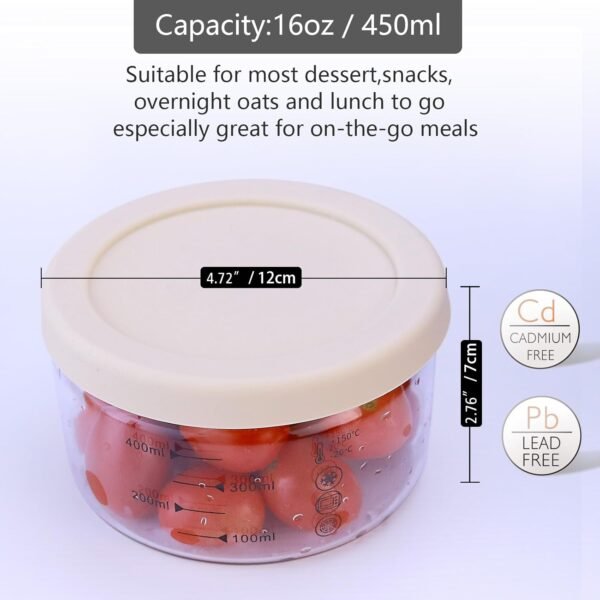 16 oz Glass Container with Lid,Glass Food Storage Container-Clear,Meal Prep Containers, Glass Freeze Bowls, Microwave Safe (2pcs) - Image 5