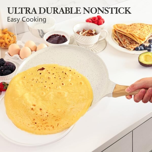 SENSARTE Nonstick Crepe Pan with Spreader, 10-Inch Natural Ceramic Coating Dosa Pan Pancake Flat Skillet Tawa Griddle with Stay-Cool Handle, Induction Compatible, PFOA Free (White) - Image 3