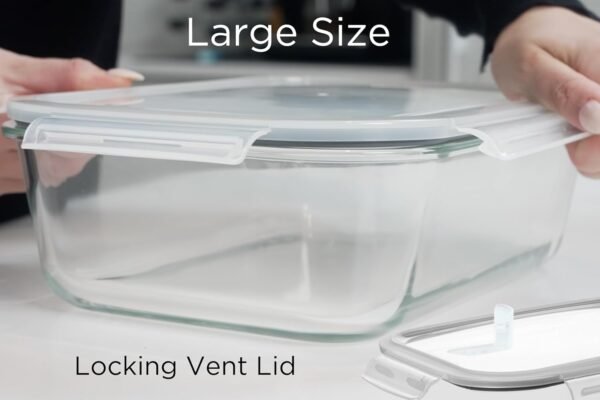 Razab 2700 ml / 92 Oz Large Glass Food Storage Containers with Vented Lids, BPA Free, Snap Locking Airtight & Leakproof Lids - Ideal for Baking, Casserole & Roasting - Freezer, Microwave & Oven Safe - Image 6