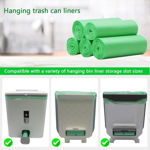 Biodegradable Trash Bags, Small Compostable Garbage Can Liners, Compatible with 8-10L Kitchen Cabinet Door Hanging Waste Bin 2.6 Gallon Green (80 PCS) (Green, S) - Image 2