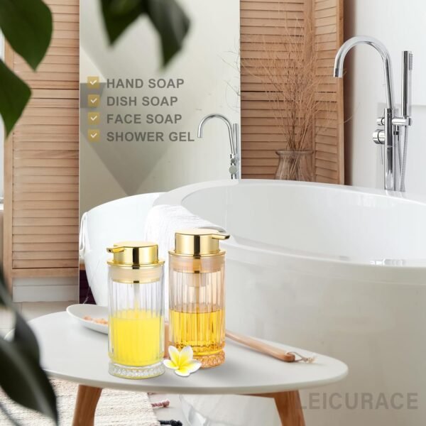 Glass Liquid Soap Dispenser, Refillable Liquid Dispenser with Gold Pump, Hand Soap Dispenser for Bathroom Kitchen, Home Bathroom Decor （Liquid Type/Clear） - Image 6
