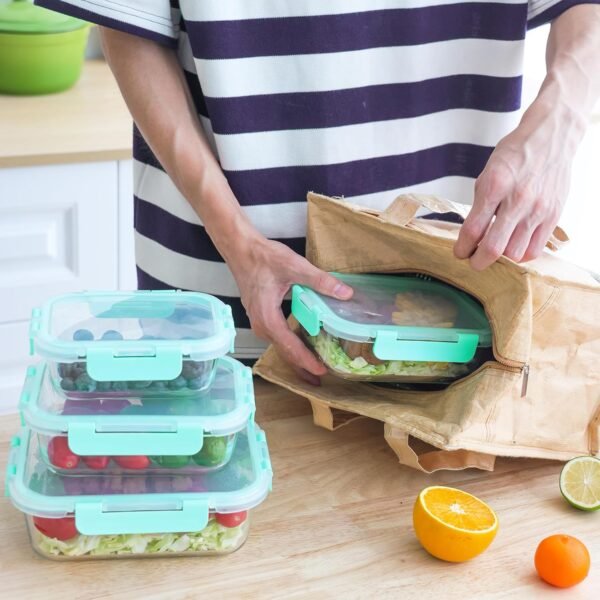 Moretoes Glass Food Storage Containers, 9pcs, Glass Meal Prep Containers, Glass Airtight Leakproof Containers Set, Glass Storage Containers with Lids - Image 6