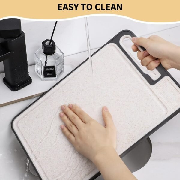 Small Stainless Steel Cutting Board, 14.6 * 9.8inch Stainless Steel and Wheat Straw PP Double Sided Cutting Boards for Kitchen 304 Metal Cutting Board, Juice Sink, Ceramic Whetstone - Image 6
