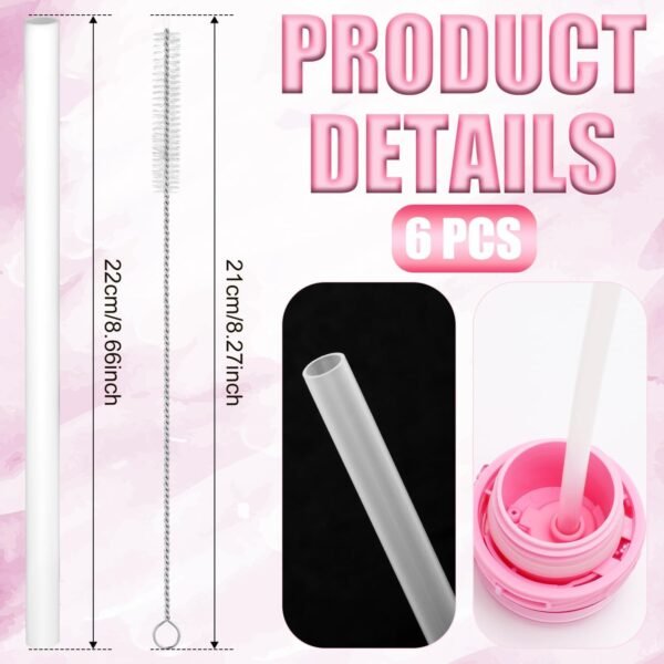 6PCS Replacement Straws for Ello Cooper Stainless Steel Water Bottle 22oz, Reusable Plastic Straws with Cleaning Brush for Travel Tumbler Accessories Straws (Free BPA) - Image 2