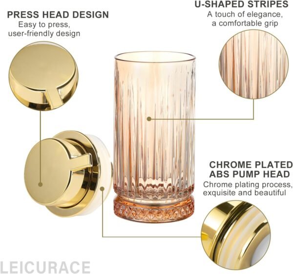 Glass Liquid Soap Dispenser, Refillable Liquid Dispenser with Gold Pump, Hand Soap Dispenser for Bathroom Kitchen, Home Bathroom Decor （Liquid Type/Clear） - Image 2