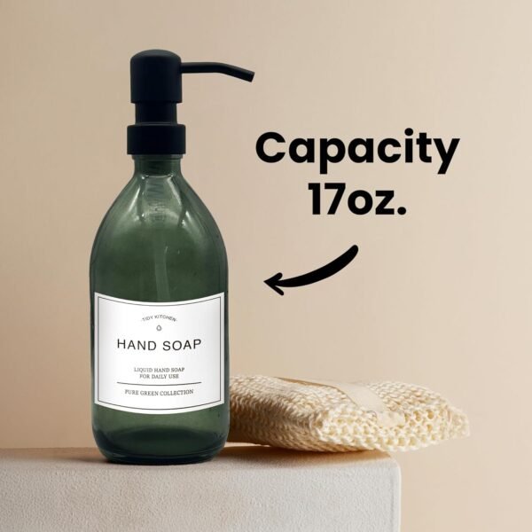 Glass Bathroom Hand Soap Dispenser with Stainless Steel Pump – Refillable Bottle for Bathroom, Kitchen Sink, Countertop – Decorative, Heavy-Duty, Reusable Container (Smokey Gray Glass) - Image 4