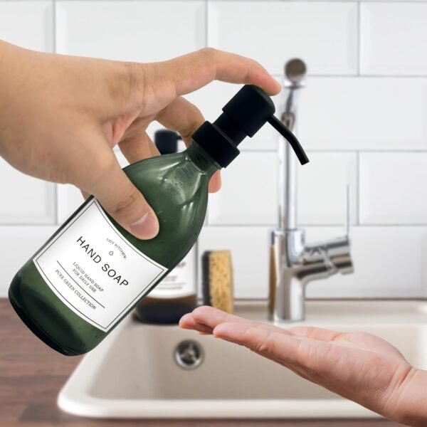 Glass Bathroom Hand Soap Dispenser with Stainless Steel Pump – Refillable Bottle for Bathroom, Kitchen Sink, Countertop – Decorative, Heavy-Duty, Reusable Container (Smokey Gray Glass) - Image 3