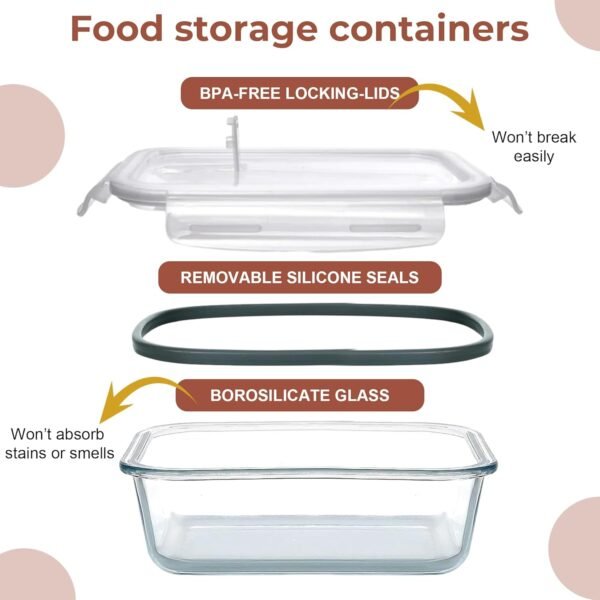 Razab 2700 ml / 92 Oz Large Glass Food Storage Containers with Vented Lids, BPA Free, Snap Locking Airtight & Leakproof Lids - Ideal for Baking, Casserole & Roasting - Freezer, Microwave & Oven Safe - Image 7