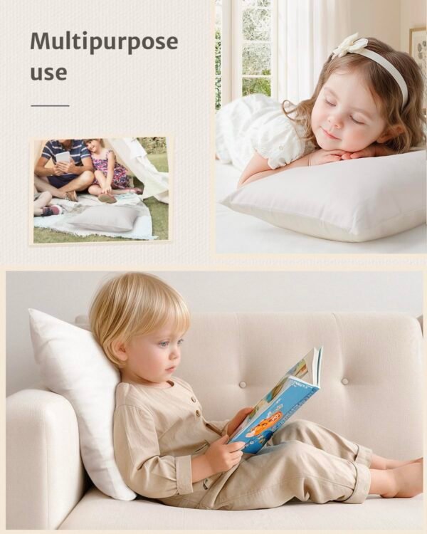 Babebay Toddler Pillow,13X18 Soft Toddler Pillows for Sleeping, Machine Washable Kids Pillow with Cotton Pillowcase, Perfect for Travel (White) - Image 8