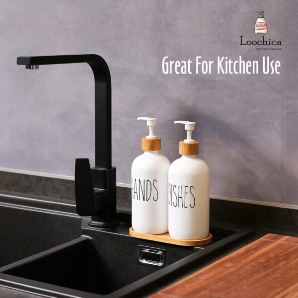Glass Soap Dispenser Set with Tray, Contains Glass Hand Soap Dispenser and Glass Dish Soap Dispenser. Matte White soap Dispenser Suitable for The Kitchen Soap Dispenser, Rustic Kitchen Decor - Image 7