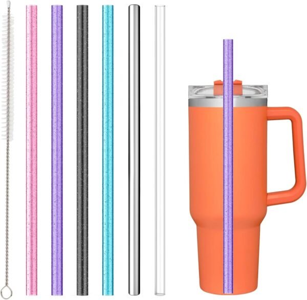 6Pack Replacement Straws for Stanley 40 30 20 14oz Tumbler, Airboat Reusable Clear Stainless Steel Glitter Straw and Brush for Stanley Adventure Quencher Travel Mug Cup(1*Clear+4*Color Tritan+1*Metal)