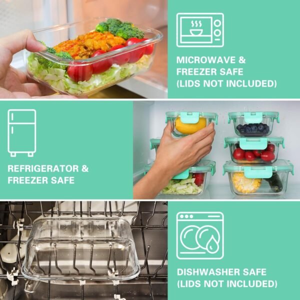 Moretoes Glass Food Storage Containers, 9pcs, Glass Meal Prep Containers, Glass Airtight Leakproof Containers Set, Glass Storage Containers with Lids - Image 4