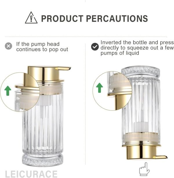 Glass Liquid Soap Dispenser, Refillable Liquid Dispenser with Gold Pump, Hand Soap Dispenser for Bathroom Kitchen, Home Bathroom Decor （Liquid Type/Clear） - Image 8