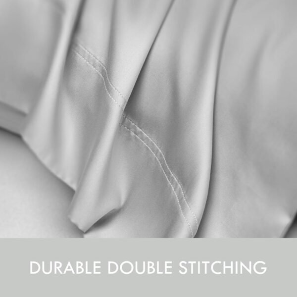 Cleva Sheets Queen Bed Sheet Set, 100% Rayon derived from Bamboo, Luxuriously Soft, Cooling, Double Stitching, 16" Deep Pockets (Queen, Silver) - Image 6