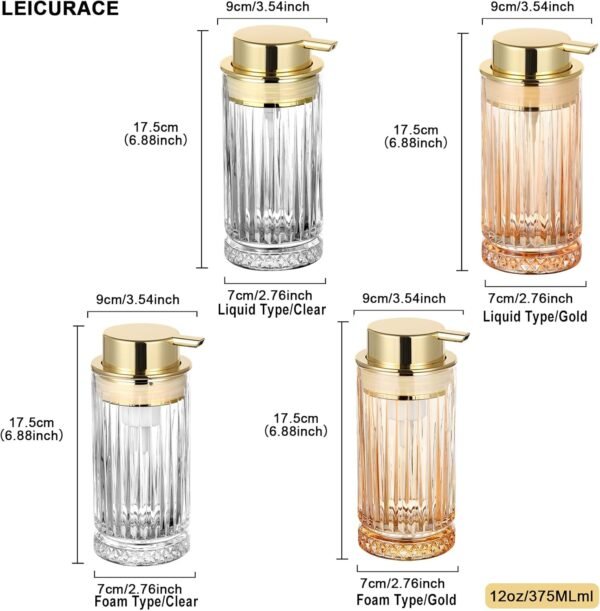 Glass Liquid Soap Dispenser, Refillable Liquid Dispenser with Gold Pump, Hand Soap Dispenser for Bathroom Kitchen, Home Bathroom Decor （Liquid Type/Clear） - Image 9