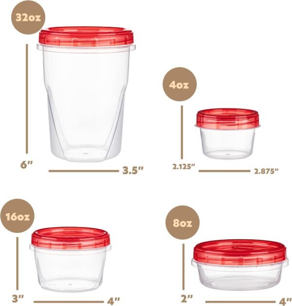 PLASTICPRO 24 Pack Twist Top Containers Assorted Sizes Plastic Food Storage Containers with Red Twist on Lids Stackable Reusable - Image 4