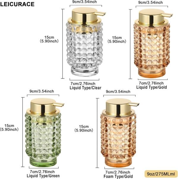 Glass Liquid Soap Dispenser, Refillable Liquid Dispenser with Gold Pump, Hand Soap Dispenser for Bathroom Kitchen, Modern Home Bathroom Decor （Liquid Type/Green） - Image 8