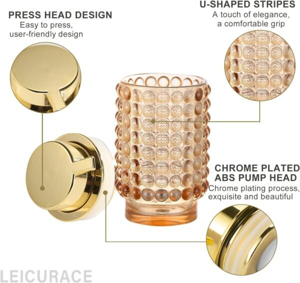 Glass Liquid Soap Dispenser, Refillable Liquid Dispenser with Gold Pump, Hand Soap Dispenser for Bathroom Kitchen, Modern Home Bathroom Decor （Liquid Type/Green） - Image 3