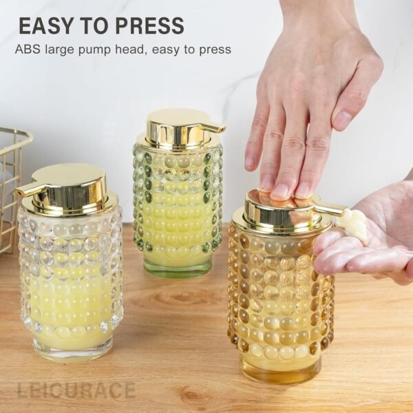 Glass Liquid Soap Dispenser, Refillable Liquid Dispenser with Gold Pump, Hand Soap Dispenser for Bathroom Kitchen, Modern Home Bathroom Decor （Liquid Type/Green） - Image 4