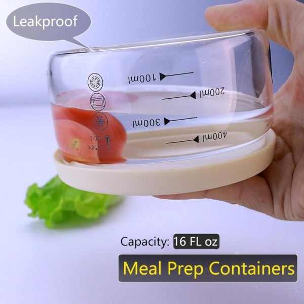 16 oz Glass Container with Lid,Glass Food Storage Container-Clear,Meal Prep Containers, Glass Freeze Bowls, Microwave Safe (2pcs) - Image 3