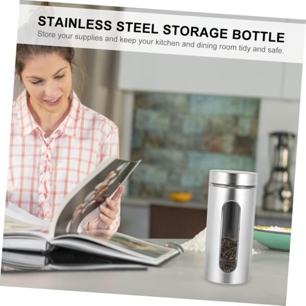 1pc Stainless Steel Storage Tank Sugar Shaker Stainless Water Bottle Cereal Container Oats Drink Organizer Fridge Adjustable Coffee Storage Jar Coffee Sealing Storage Jar Salt Jar - Image 7