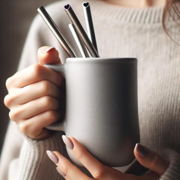 Stainless Steel Straws (4 PACK), With Cleaning Brush, Heart Shape Food Grade Reusable Drinking Straws Smoothie and more - Image 3
