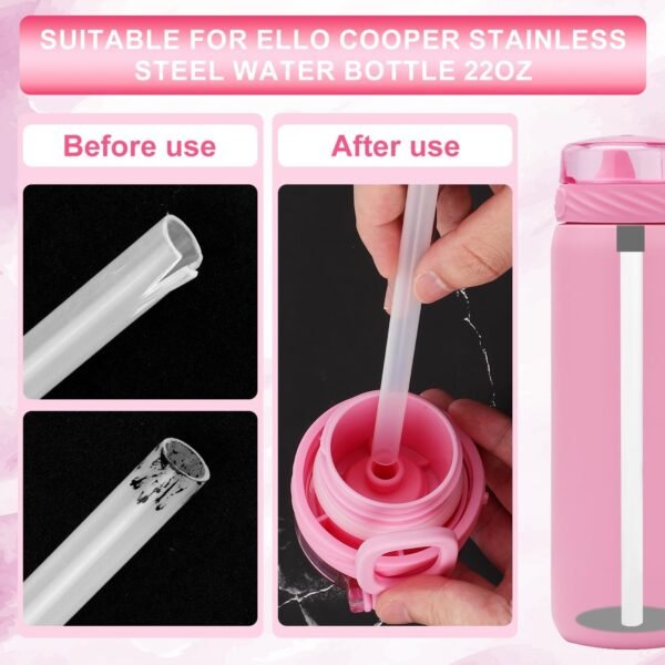 6PCS Replacement Straws for Ello Cooper Stainless Steel Water Bottle 22oz, Reusable Plastic Straws with Cleaning Brush for Travel Tumbler Accessories Straws (Free BPA) - Image 3