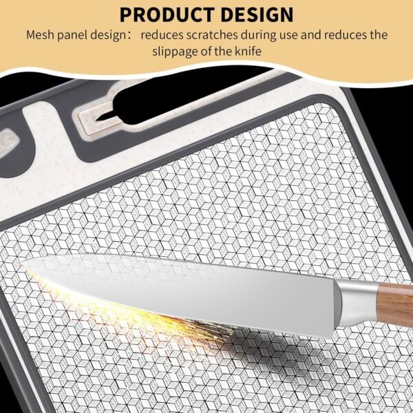 Small Stainless Steel Cutting Board, 14.6 * 9.8inch Stainless Steel and Wheat Straw PP Double Sided Cutting Boards for Kitchen 304 Metal Cutting Board, Juice Sink, Ceramic Whetstone - Image 3