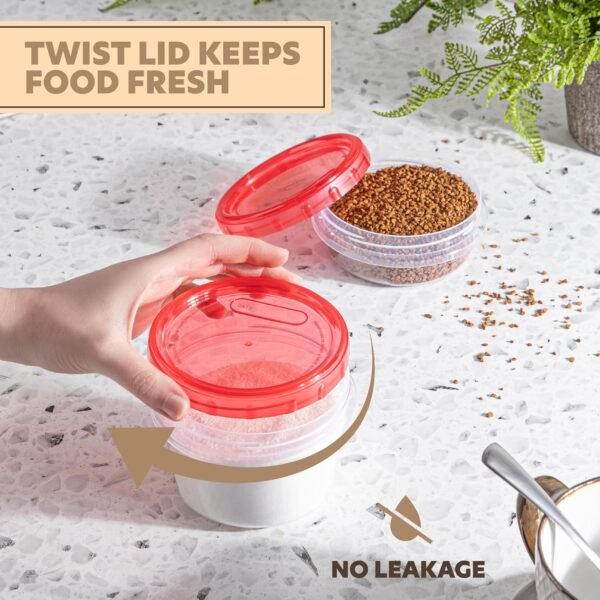 PLASTICPRO 24 Pack Twist Top Containers Assorted Sizes Plastic Food Storage Containers with Red Twist on Lids Stackable Reusable - Image 6
