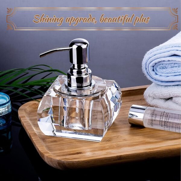 QTQZDD Crystal Glass Soap Dispenser for Bathroom, Modern Decorative Hand Soap Dispenser with Rust Proof Stainless Steel Pump, Lotion Dispenser for Kitchen Hotel Club Ornaments-Clear Glass - Image 6