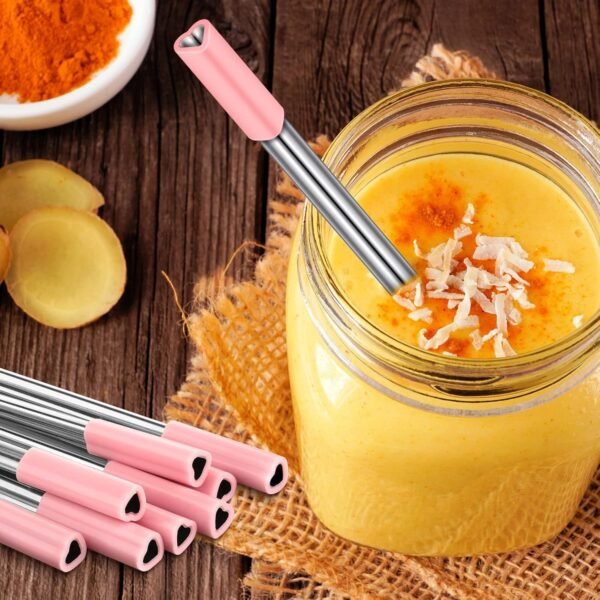 Jutom 8 Pack Heart Shaped Stainless Steel Straws with Silicone Tips Reusable Heart Straws Cute Straws with 2 Cleaning Brushes for Hot Cold Drinks Valentine's Day Bridal Shower Wedding (Pink) - Image 5