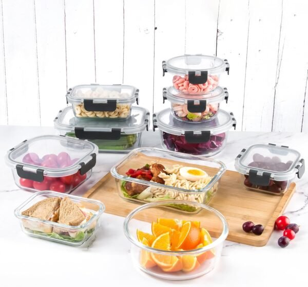 12 Pack Glass Storage Containers with Lids, Glass Meal Prep Containers Set, Airtight Food Storage Containers, Blue - Image 7
